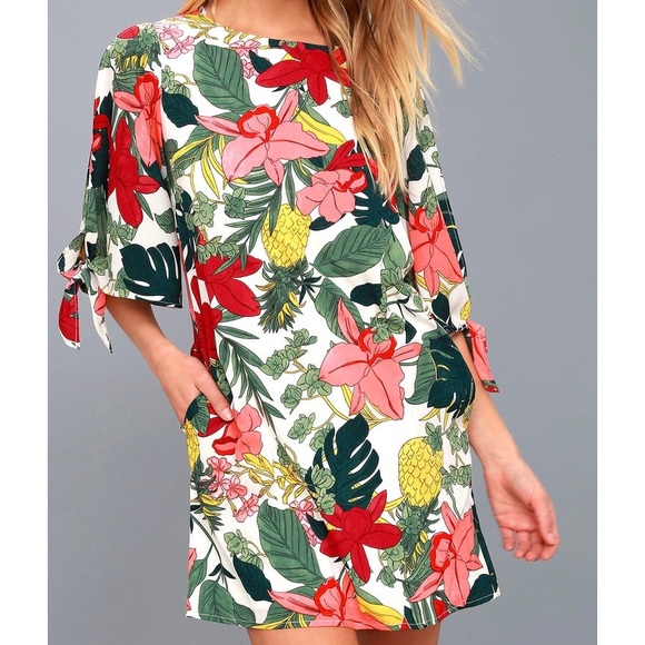 tropical print shift dress